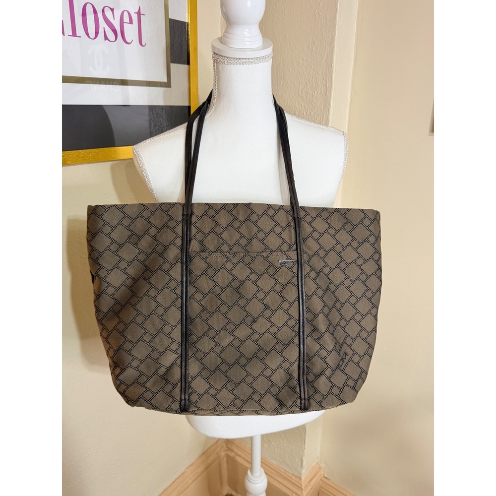 Tumi Signature T Monogram Tote Bag Brown Black Jacquard Travel Shoulder Bag